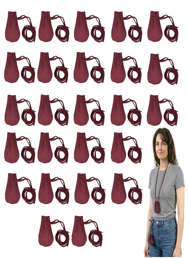 Mythrojan Small Trinket Pouches Pack of 25, Suede Leather Drawstring Coin & Dice Bags for LARP, SCA, Viking & Medieval Events Color : Wine Red - Image 1