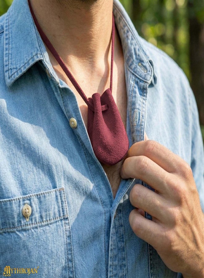 Mythrojan Small Trinket Pouches Pack of 25, Suede Leather Drawstring Coin & Dice Bags for LARP, SCA, Viking & Medieval Events Color : Wine Red - Image 4