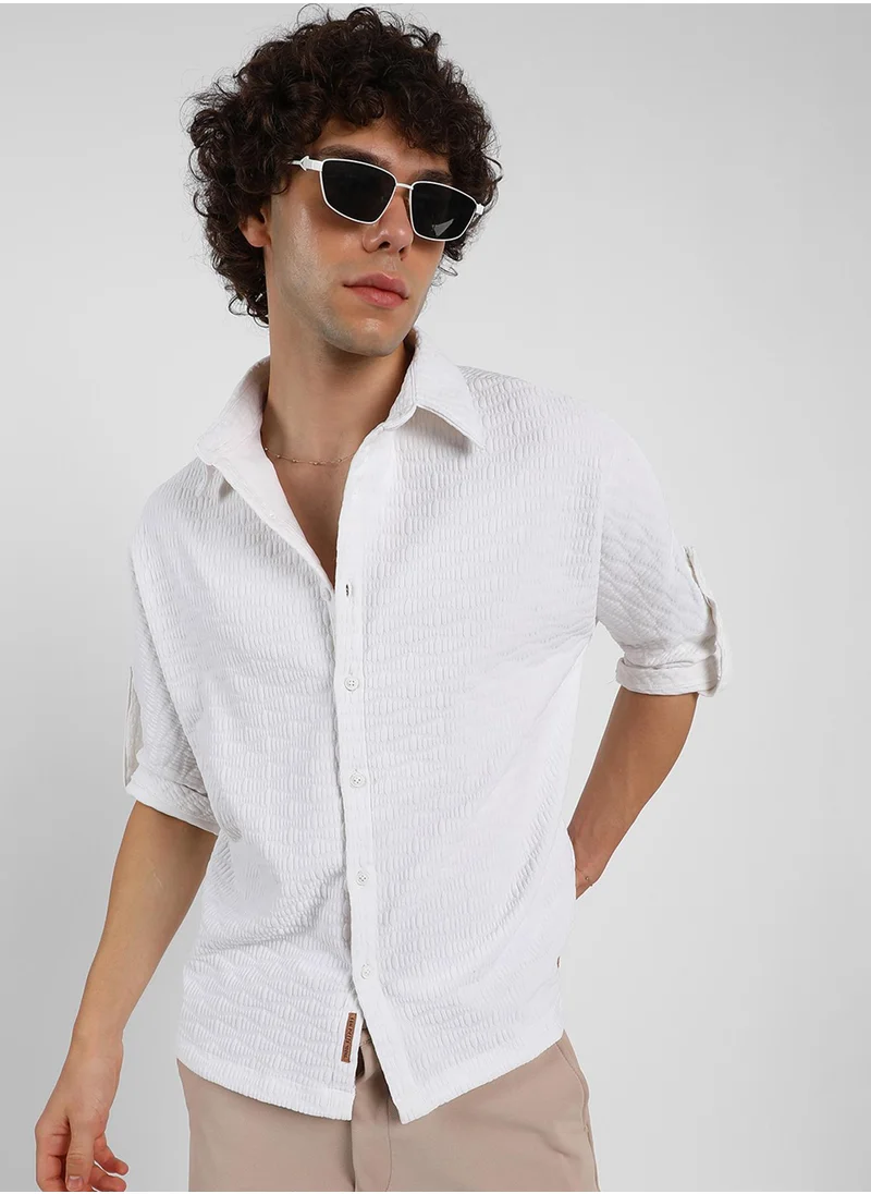 كامبوس سوترا Men's Daisy White Wave-Tactile Relaxed Shirt
