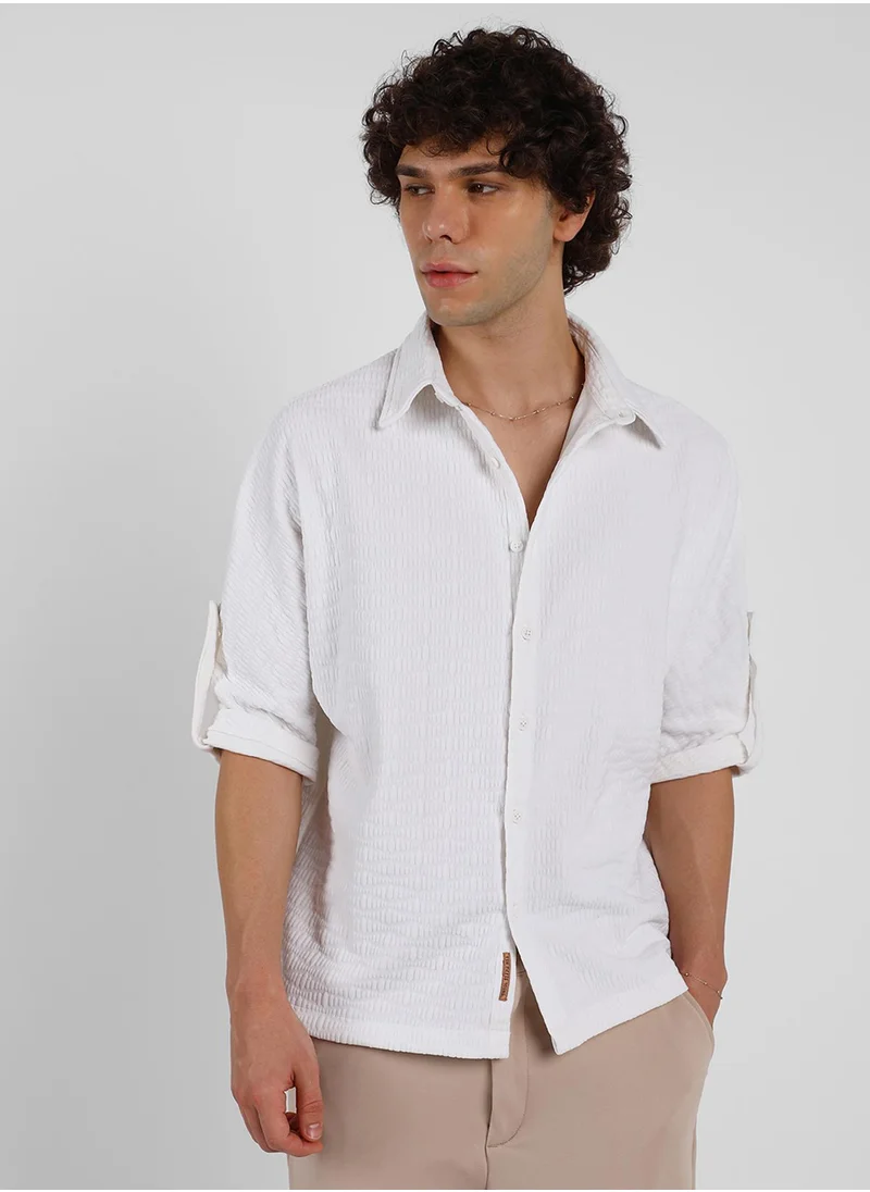 كامبوس سوترا Men's Daisy White Wave-Tactile Relaxed Shirt