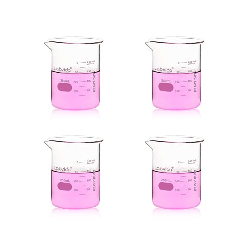 Labvida 4pcs 250ml Upgrated Thick Glass Beakers, Griffin Low Form Beaker Set with Double Scale, 3.3 Boro, LVA009 - Image 1