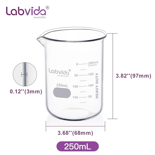 Labvida 4pcs 250ml Upgrated Thick Glass Beakers, Griffin Low Form Beaker Set with Double Scale, 3.3 Boro, LVA009 - Image 4