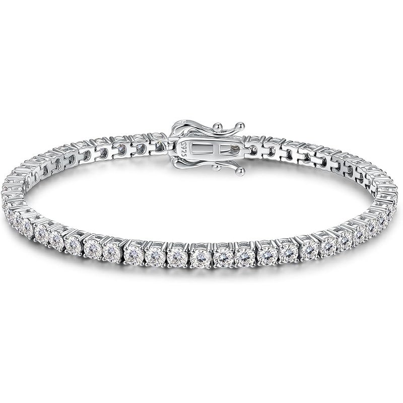 LOIPURI 5.1CT/5.5CT Moissanite Tennis Bracelet for Women, 3mm White Gold Plated S925 Sterling Silver D Color VVS1 Round Cut Moissanite Bracelets Jewelry Gift, Size 6.5Inch/7Inch - Image 1