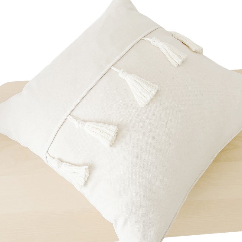 Tasseled Bohemian Scandinavian Cream Throw Pillow Case  - Image 2