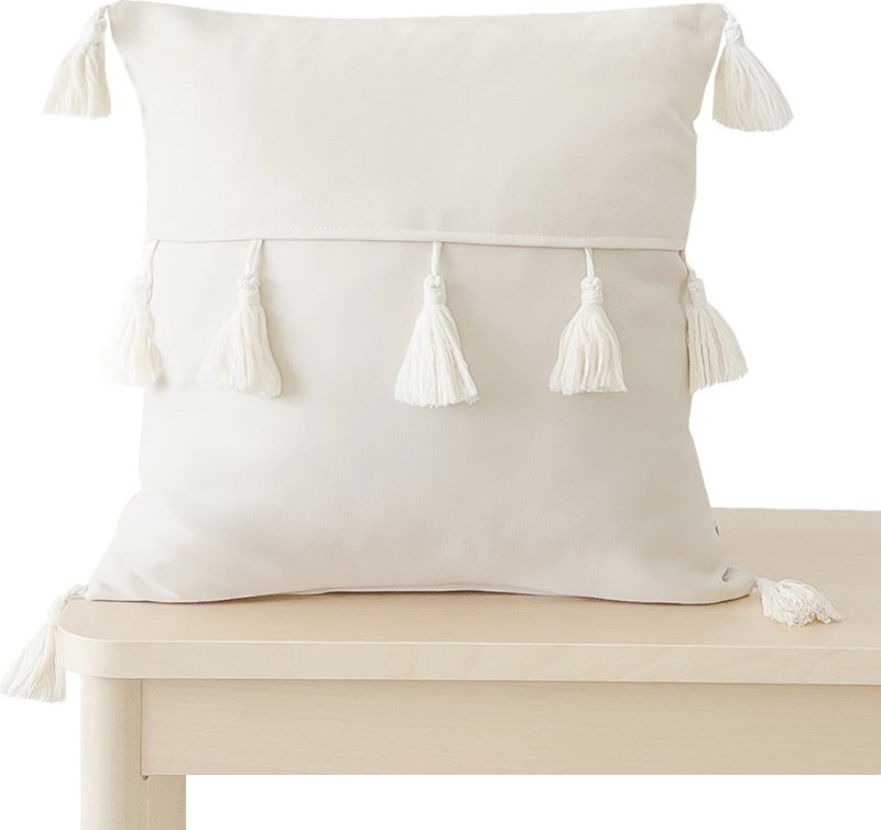 Tasseled Bohemian Scandinavian Cream Throw Pillow Case  - Image 1