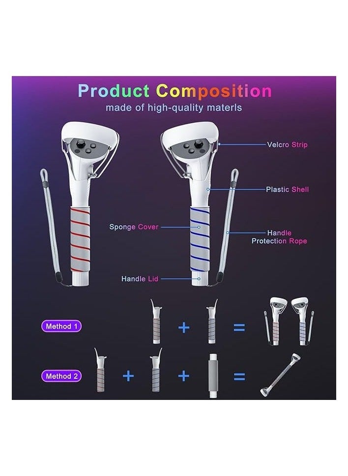 Raxoom Promass 2 in 1 Long Arms & Handle Attachments Compatible with Oculus Quest 2 Hand Controllers, VR Gorilla Tag Long Arms/Stick Extension Grips for Meta Quest 2 Accessories for Beat Saber Golf Club Game  - Image 2