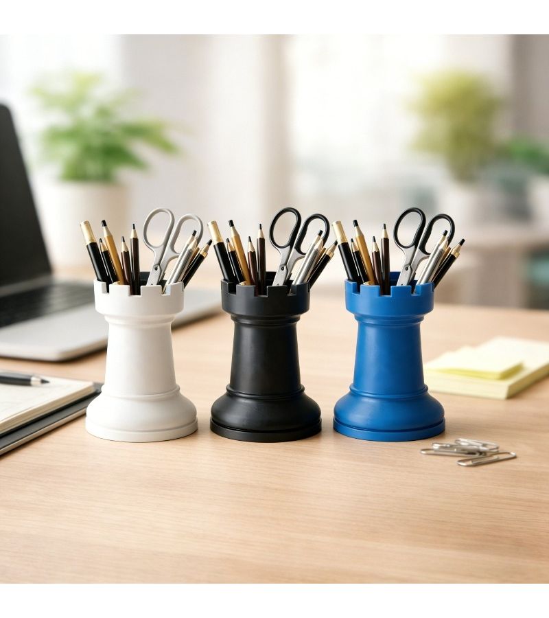 Black 3D Printed Chess Pen Holder Multi Purpose Desk Organizer - Image 2