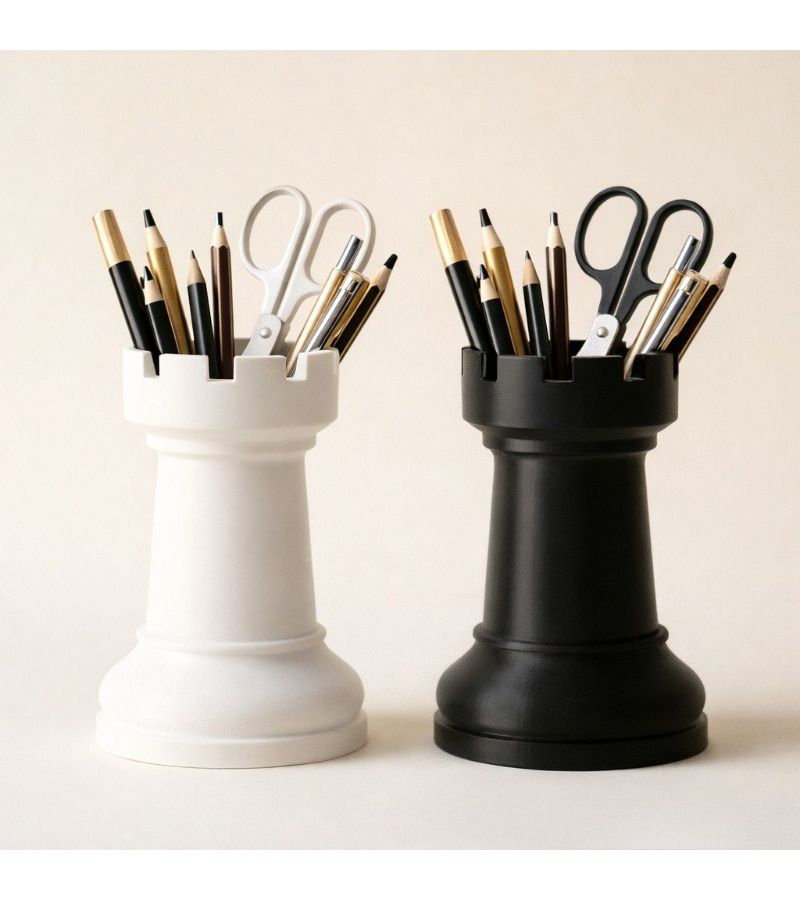 Black 3D Printed Chess Pen Holder Multi Purpose Desk Organizer - Image 1