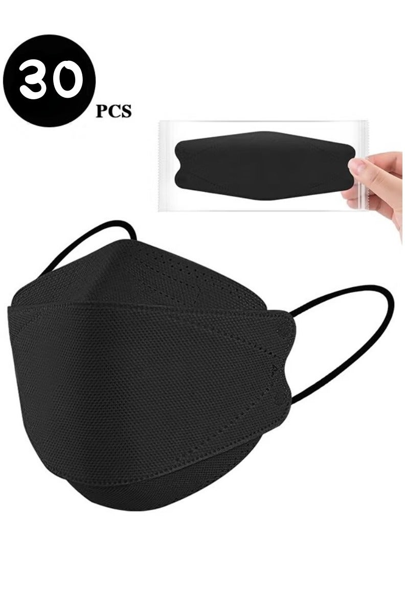 30 Piece Black Disposable Face Masks, 4 Layers Black Masks Individually Wrapped, with Elastic Ear Loop, Breathable and Comfortable Adult Masks - for Office, Outdoor, Daily Use - Image 1