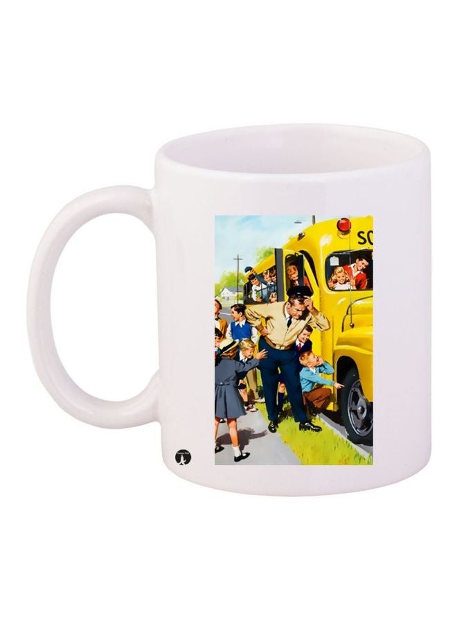 RYN School Bus Printed Coffee Mug White/Yellow/Blue 11ounce