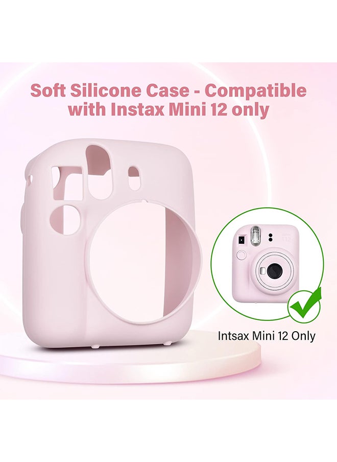 O Ozone - Silicone Case for Fujifilm Instax Mini 12 Instant Camera Case |Soft Protective Camera Cover with Adjustable Shoulder Strap - Blossom Pink - Image 1