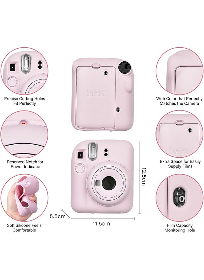 O Ozone - Silicone Case for Fujifilm Instax Mini 12 Instant Camera Case |Soft Protective Camera Cover with Adjustable Shoulder Strap - Blossom Pink - Image 1