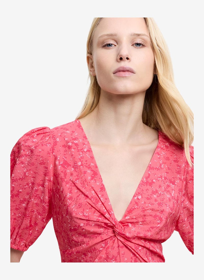 French Connection Women's Fuchsia Pink Multi Melissa Faron Drape Twist Dress - Image 4