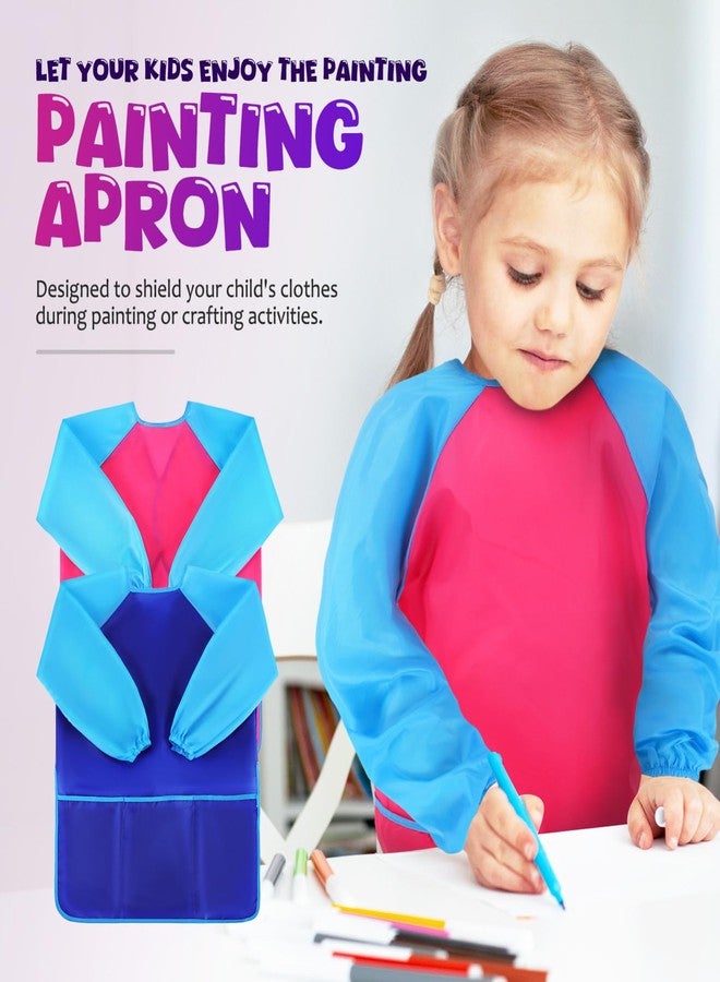 Vaguelly 2pcs Boy Girl Painting Apron Long Sleeve Reusable Sleeved Bib with Storage Pocket for Creative Activities for Boys and Girls Years Old - Image 2