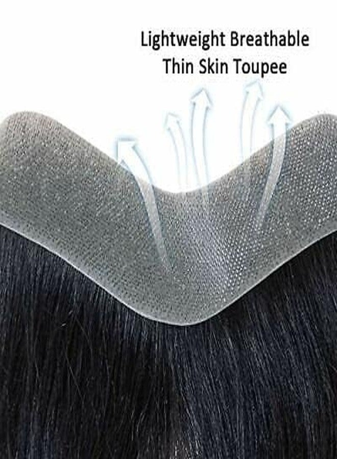BLUSHIA Frontal Hairpiece for Men Hair Extension Hairline Loss Straight Tape in Human Hair Toppers Replacement Toupee (Natural Haircolor) - Image 3