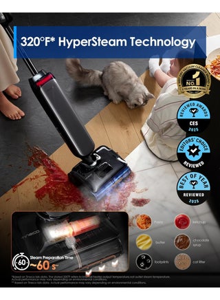 Floor One S9 Artist Steam Wet Dry Vacuum Cleaner, High-temp Steam Cleaning, 22kPa Suction, 360° SmoothDrive, Anti-Tangle Design, 185°F Flashdry, Long Runtime, 180° Lay-Flat 1 L 285 W FW2A1500AE Grey - view 2