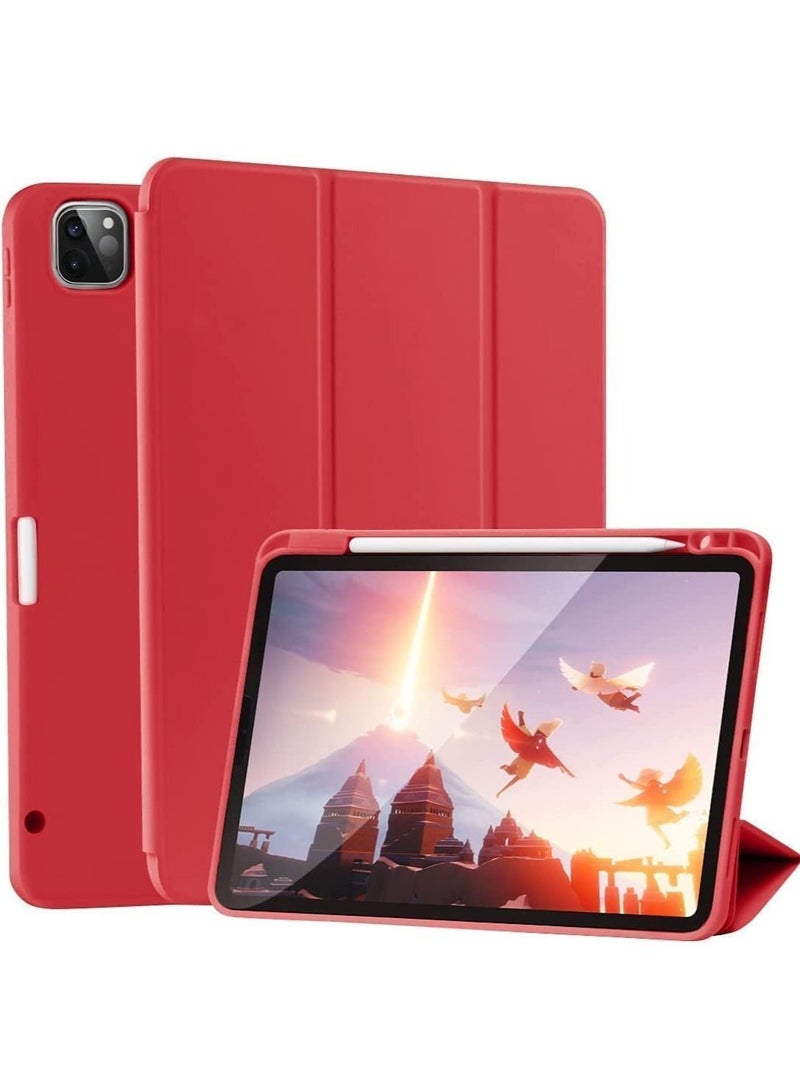ELTRAZONE Case for iPad Pro 11 Inch 2021(3rd Gen)/2020(2nd Gen) with Pencil Holder [Support iPad 2nd Pencil Charging/Pair] Slim Trifold Stand, Smart Protective Case Cover (Red) - Image 1