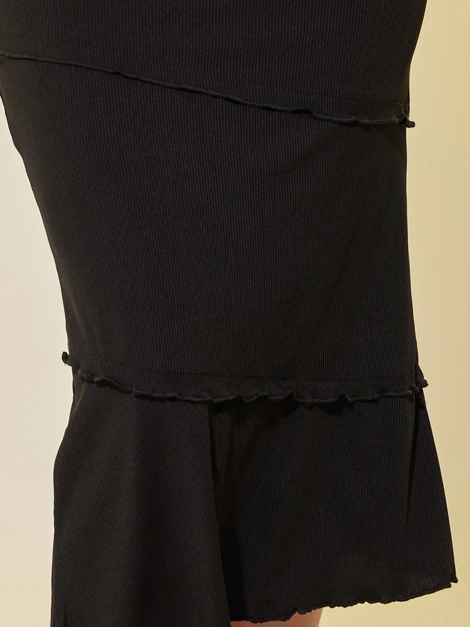 Take Two Take Two Solid Ruffle Trim Mermaid Midi Skirt