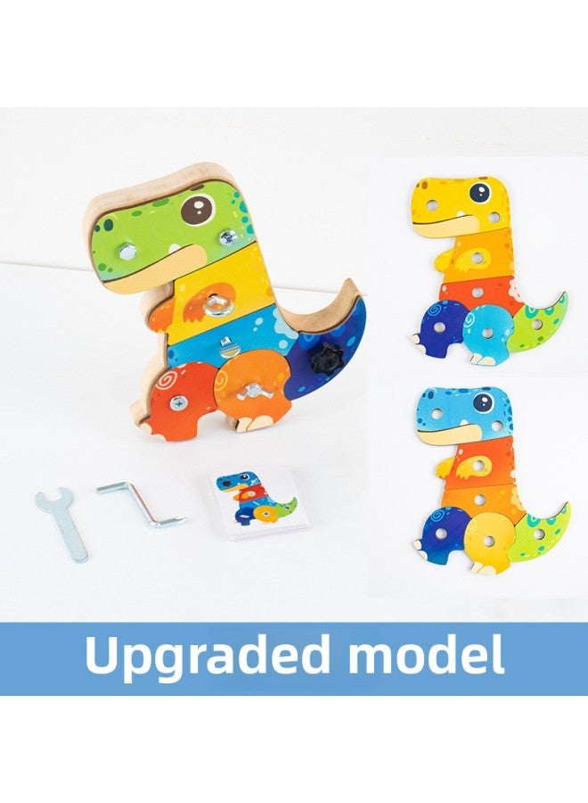 Children Screw Nuts Dinosaur Building Blocks Disassembly And Assembly Wooden Toys Baby Puzzle Hands-on Disassembly And Assembly Busy Board-Color:Dinosaur Screw Iron Upgrade  - Image 1