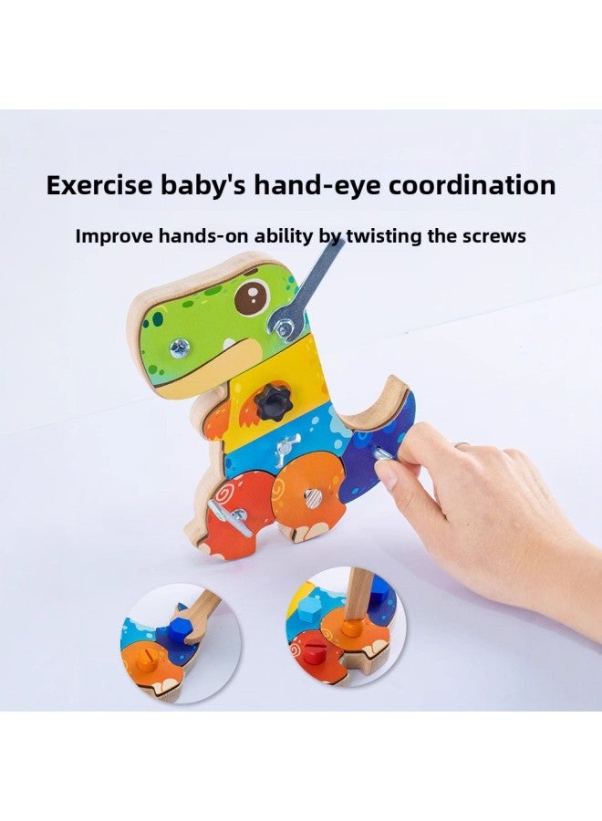 Children Screw Nuts Dinosaur Building Blocks Disassembly And Assembly Wooden Toys Baby Puzzle Hands-on Disassembly And Assembly Busy Board-Color:Dinosaur Screw Iron Upgrade  - Image 3