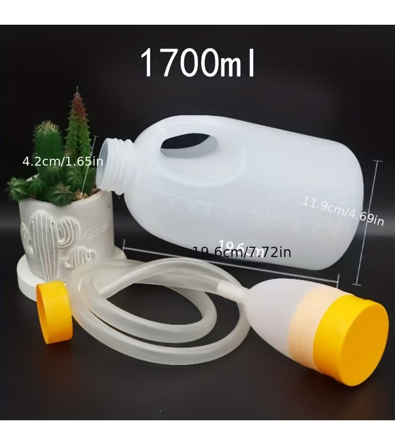 Plastic Urinal with Tube 1700ml Portable Emergency Pee Bottle Outdoor Travel Car Use for Elderly - Image 2