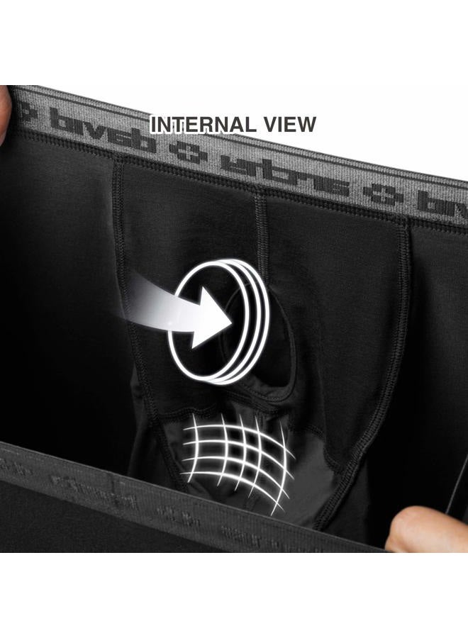 DAVID ARCHY Men's Underwear Ultra Soft Modal Dual Pouch Trunks Ball Pouch Bulge Enhancing Boxer Briefs for Men 3 or 4 Pack, A5, Black/Navy Blue - 3.5" in 4 Pack, L - Image 2