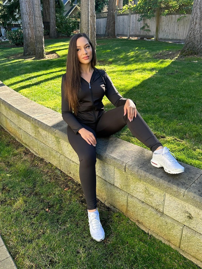 PINSV Women Two Piece Outfits Workout Sets Bodycon Tracksuit Long Sleeve Zip Up Hoodie Jacket Jogger Matching Sweat Pants Set Black L - Image 3