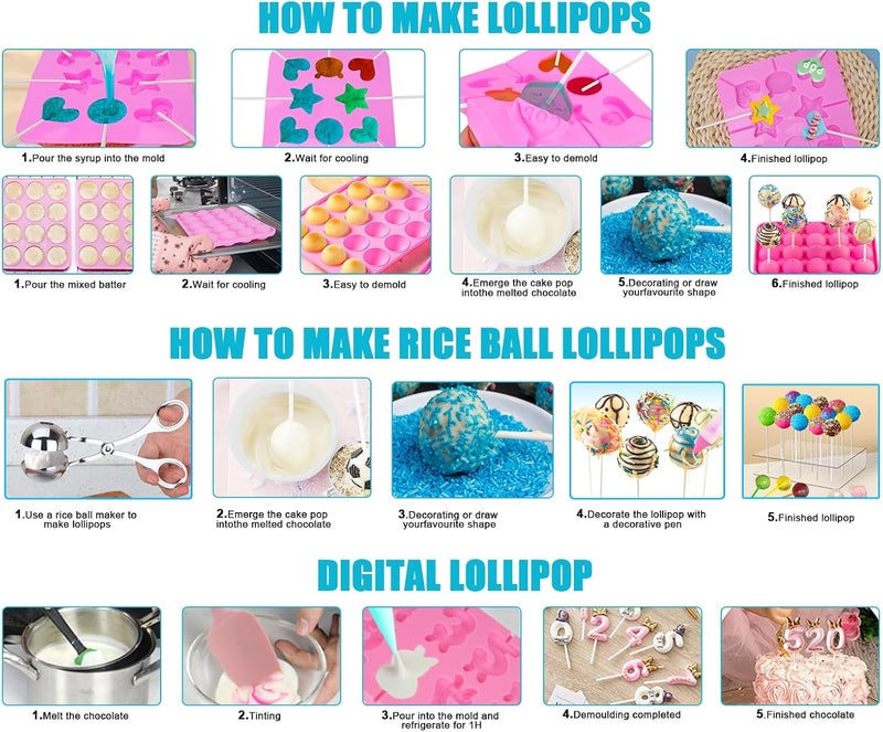 Ranchitel Cake Pop Maker Kit with 100 Cake Pop Sticks, Stand, Bags, Mold, Roller, Silicone Mold Sets, Sticks, Treats, Bags, Twist Ties for Lollipop Candies, Chocolates, Cookies Mothers Day Gifts for Mom - Image 4