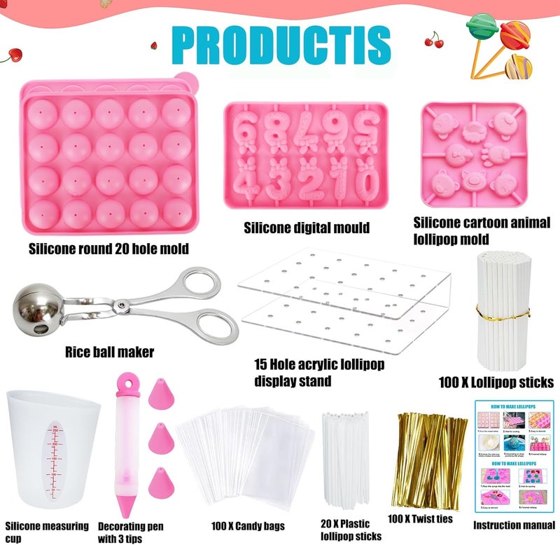 Ranchitel Cake Pop Maker Kit with 100 Cake Pop Sticks, Stand, Bags, Mold, Roller, Silicone Mold Sets, Sticks, Treats, Bags, Twist Ties for Lollipop Candies, Chocolates, Cookies Mothers Day Gifts for Mom - Image 2