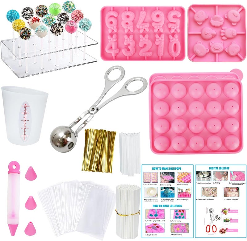 Ranchitel Cake Pop Maker Kit with 100 Cake Pop Sticks, Stand, Bags, Mold, Roller, Silicone Mold Sets, Sticks, Treats, Bags, Twist Ties for Lollipop Candies, Chocolates, Cookies Mothers Day Gifts for Mom - Image 1