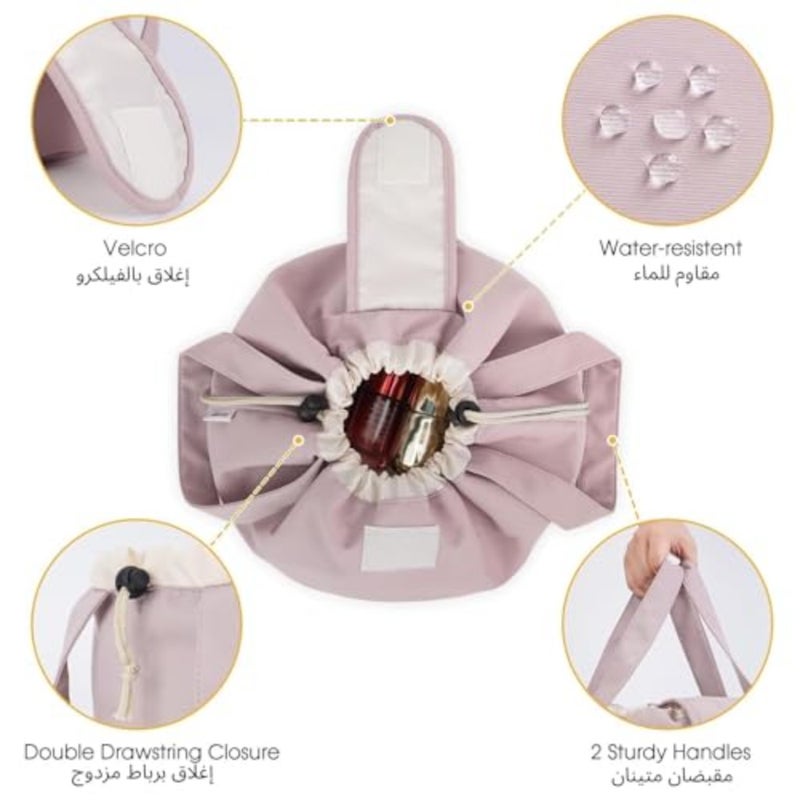 Travel Makeup Bag, Large Capacity Cosmetic Bags for Women, Lazy Makeup Organizer Bag Drawstring Portable Travel Casual Waterproof Quick Pack Makeup Pouch pink - Image 4