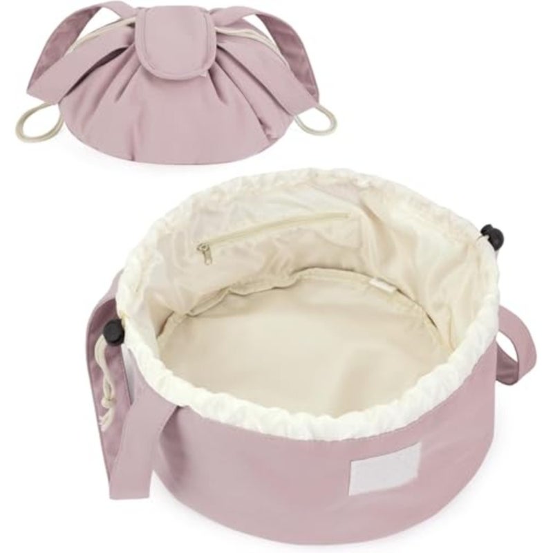 Travel Makeup Bag, Large Capacity Cosmetic Bags for Women, Lazy Makeup Organizer Bag Drawstring Portable Travel Casual Waterproof Quick Pack Makeup Pouch pink - Image 1