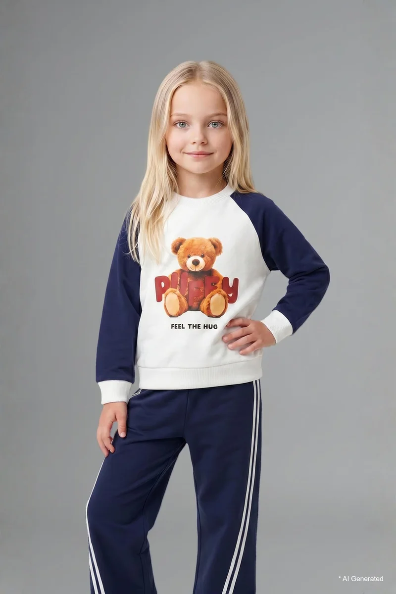 ديفاكتو Baby Girl 100% Cotton Regular Fit Teddy Bear 2 Piece Set