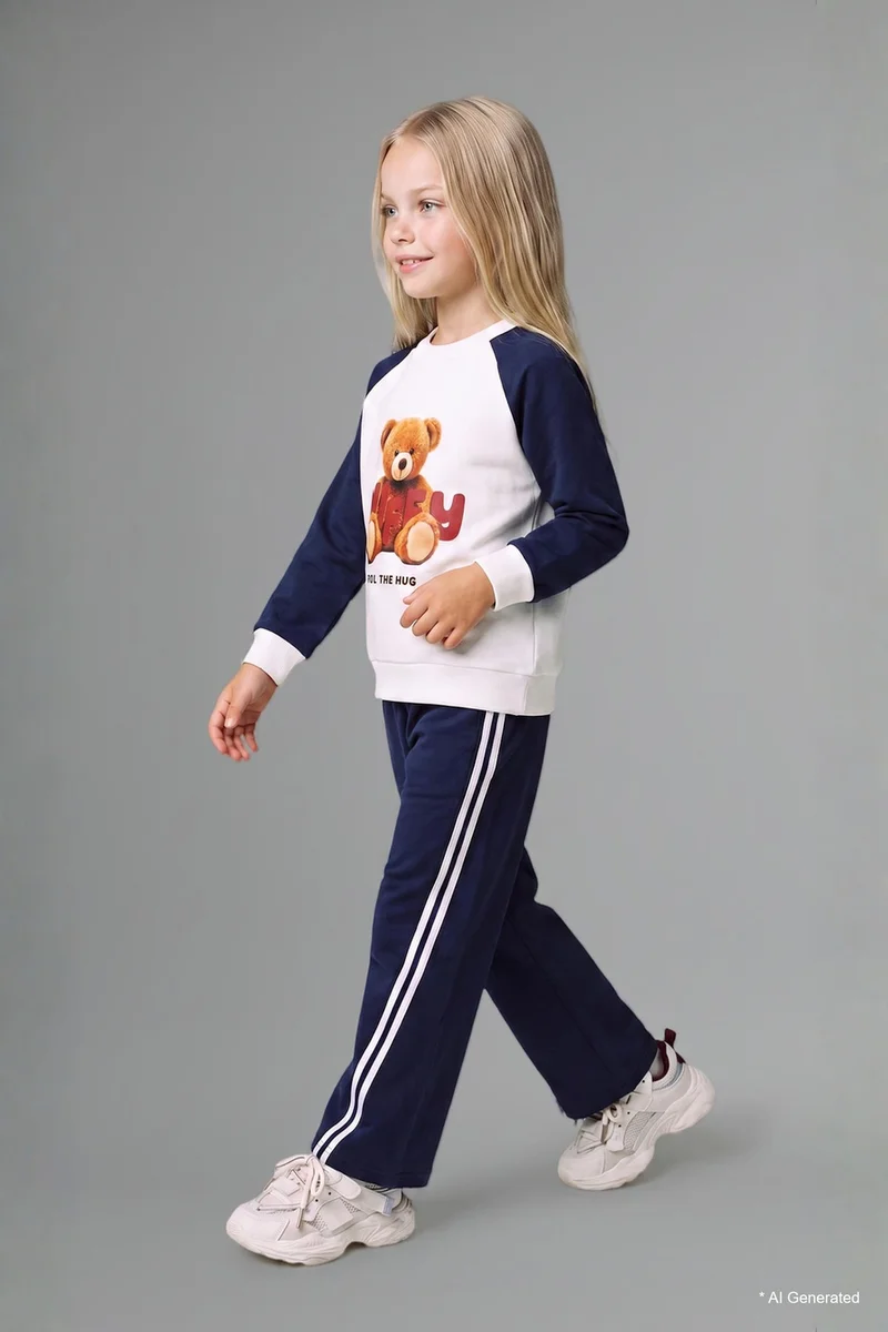 ديفاكتو Baby Girl 100% Cotton Regular Fit Teddy Bear 2 Piece Set