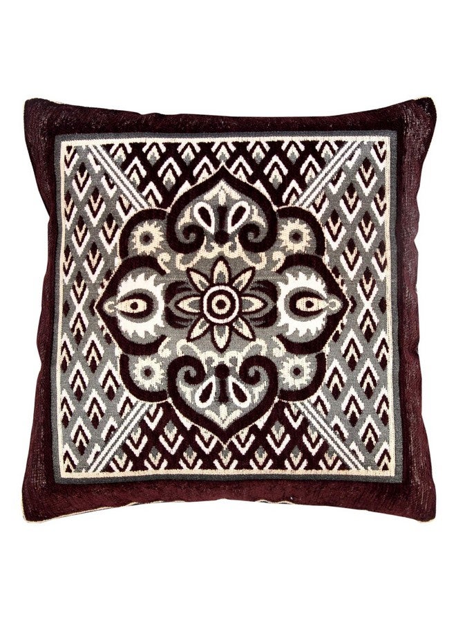 Nendle Jacquard Weaved Decorative Velvet Cushion Cover/Sofa Pillow Cover Set of 5 Pieces (Brown, 16x16 Inches)-500 TC - Image 3