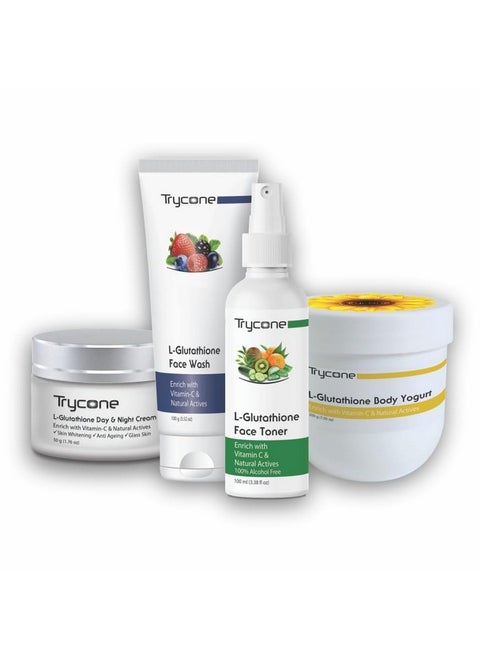 L-Glutathione & Vitamin C Face Wash, Face Toner, Face Cream And Body Yogurt Combo For Daily Use - Pack Of 4