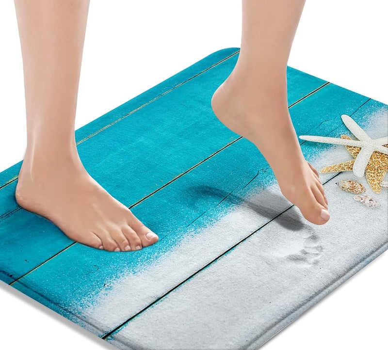Britimes Bath Mat for Bathroom Beach Starfish Sea Washable Cover Floor Rug Carpets Floor Mat Bathroom Decorations 18x30 Inches for Kitchen Bedroom Indoor