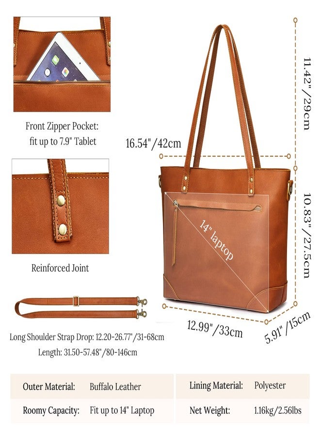 S-ZONE Genuine Leather Tote Bag for Women Work Shoulder Crossbody Purses Handbag with Outside Pockets - Image 3