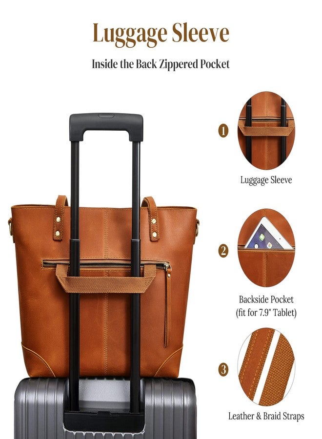 S-ZONE Genuine Leather Tote Bag for Women Work Shoulder Crossbody Purses Handbag with Outside Pockets - Image 5