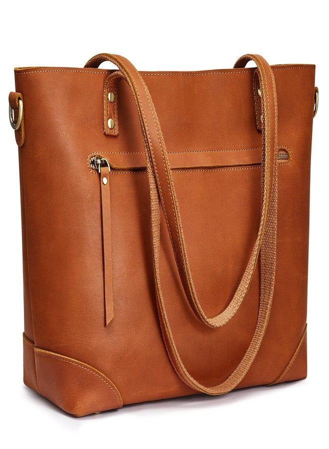 S-ZONE Genuine Leather Tote Bag for Women Work Shoulder Crossbody Purses Handbag with Outside Pockets - Image 1