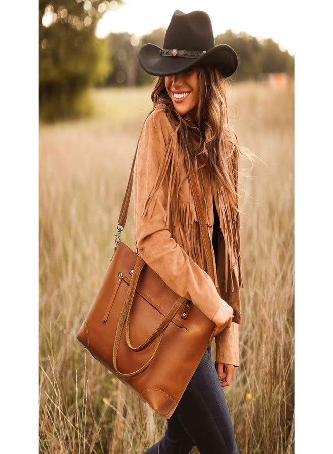 S-ZONE Genuine Leather Tote Bag for Women Work Shoulder Crossbody Purses Handbag with Outside Pockets - Image 2