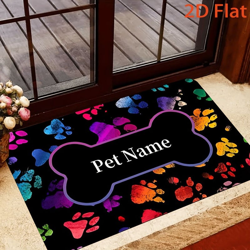 A Personalized Doormat With Pet Name And Paw Print Design Non Slip Backing Machine Washable Soft Durable Front Door Mat 50x80cm - Image 1
