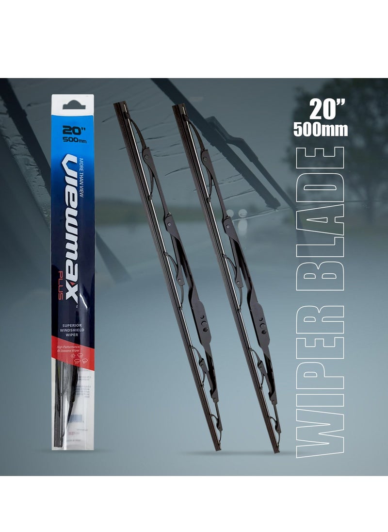 Viewmax VIEW MAX Windshield Car Wiper Blades, Powerful Performance Conventional Wiper Blades - 2 Pcs - (20" 500mm)  - Image 1