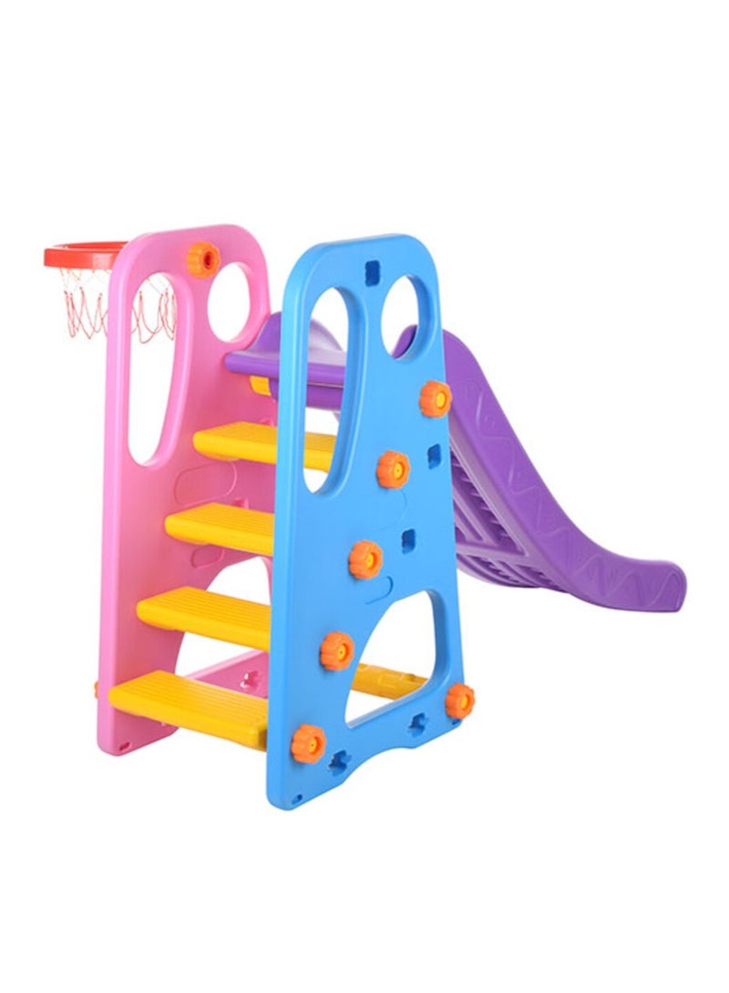 فول جوي زحليقه اطفال صفيرة 2 في 1 شريحة مع طوق كرة السلة، زحليقه للأطفال الصغار الأولاد والبنات المتسلقين، ألعاب داخلية وخارجية ,120*25*56 سم - Image 2