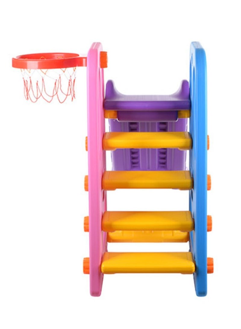 فول جوي زحليقه اطفال صفيرة 2 في 1 شريحة مع طوق كرة السلة، زحليقه للأطفال الصغار الأولاد والبنات المتسلقين، ألعاب داخلية وخارجية ,120*25*56 سم - Image 3