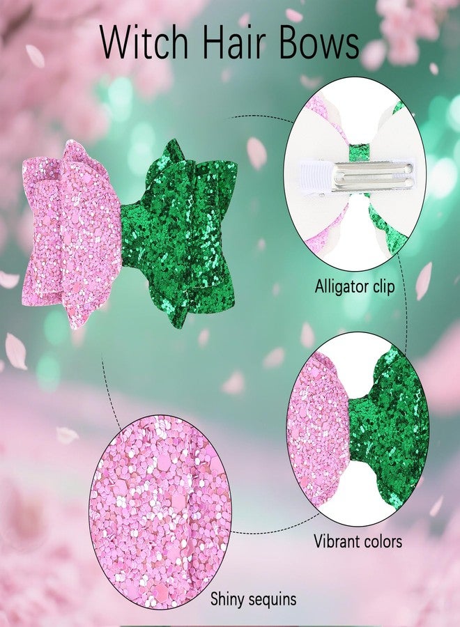 WHAVEL 6PCS Witch Hair Accessories Pink and Green Hair Bows Witch Hair Clips Witch Movie Fans Accessories Party Favors - Image 2