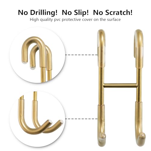 NINETREX Shower Door HooksOver Glass Door Hooks for Bathrooms Frameless GlassHeavy Duty SUS 304 Stainless Steel Hook for TowelsSqueegeeLoofahShaverRobe2 PackGold - Image 3