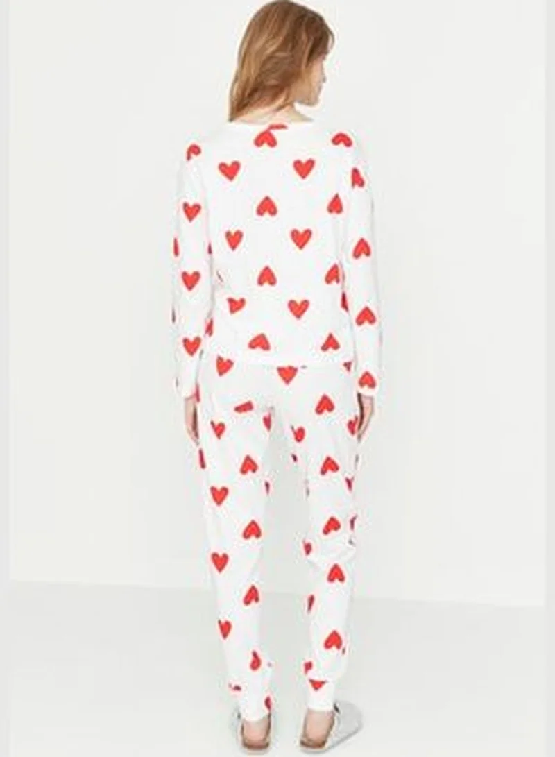 trendyol White 100% Cotton Heart T-shirt-Jogger Knitted Pajamas Set THMAW21PT0566