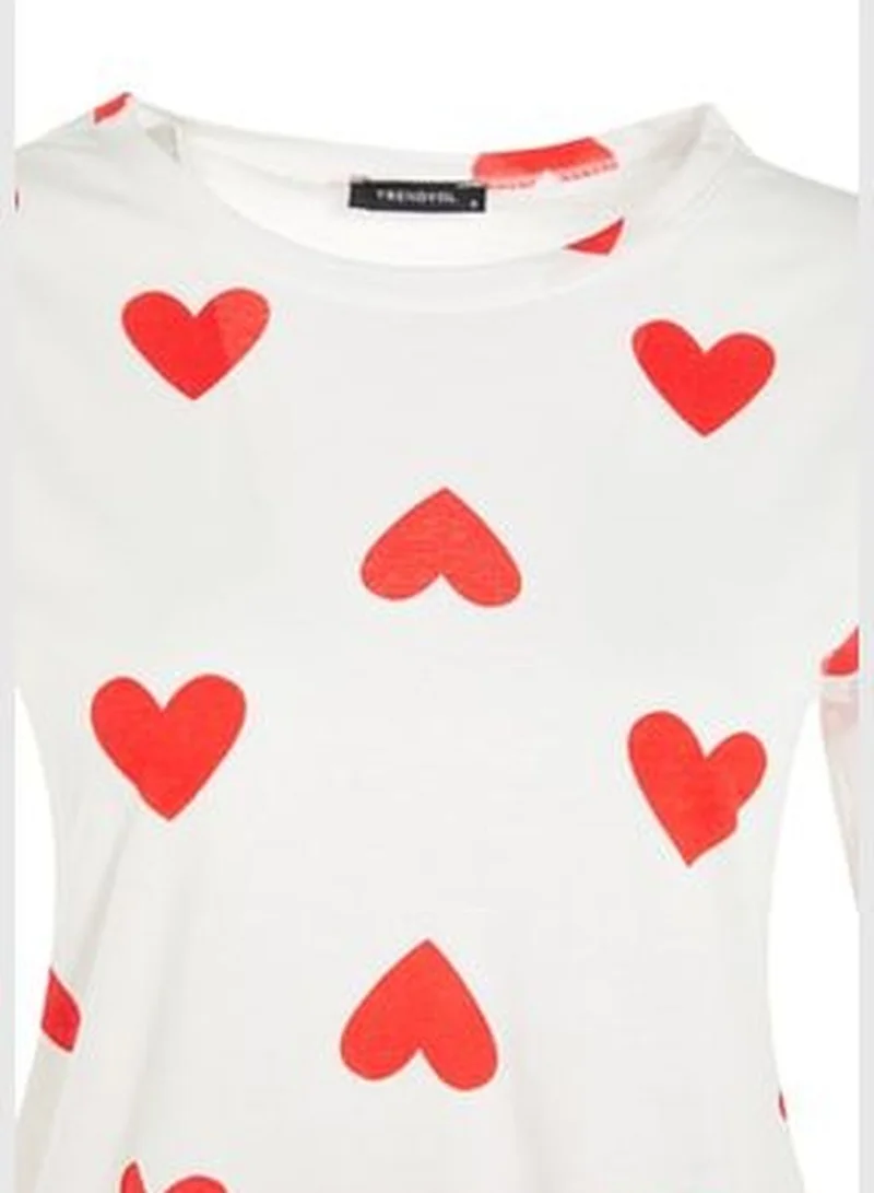 trendyol White 100% Cotton Heart T-shirt-Jogger Knitted Pajamas Set THMAW21PT0566