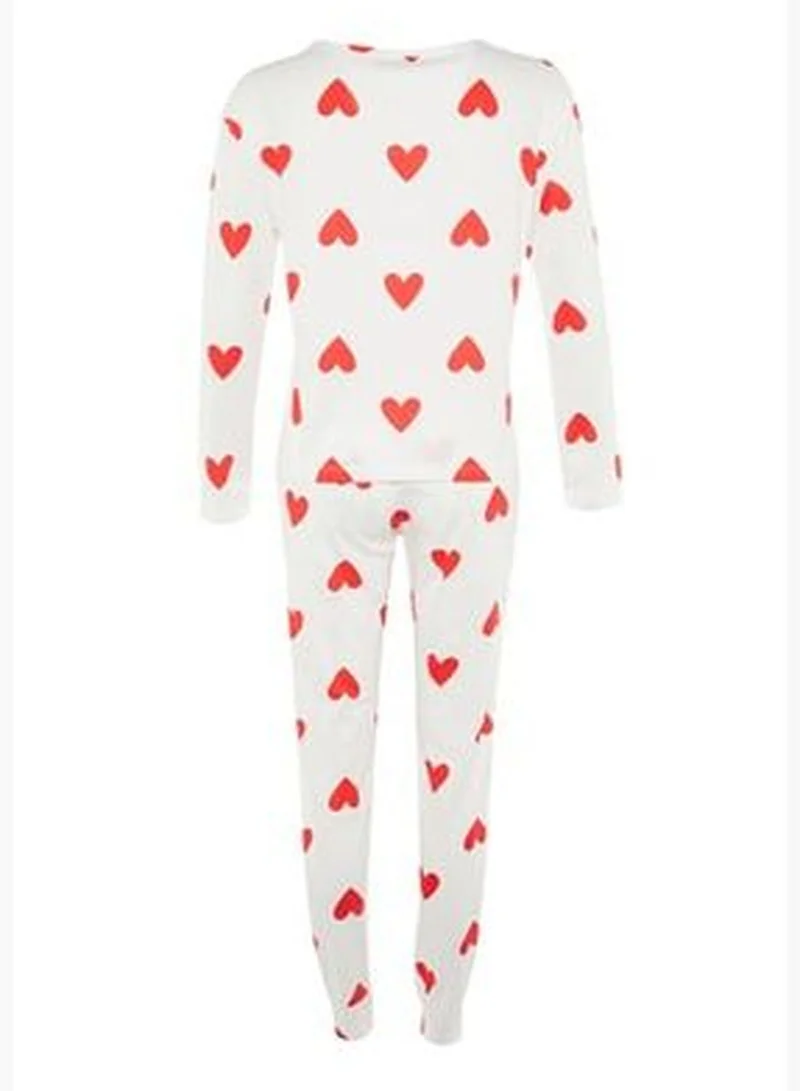 trendyol White 100% Cotton Heart T-shirt-Jogger Knitted Pajamas Set THMAW21PT0566